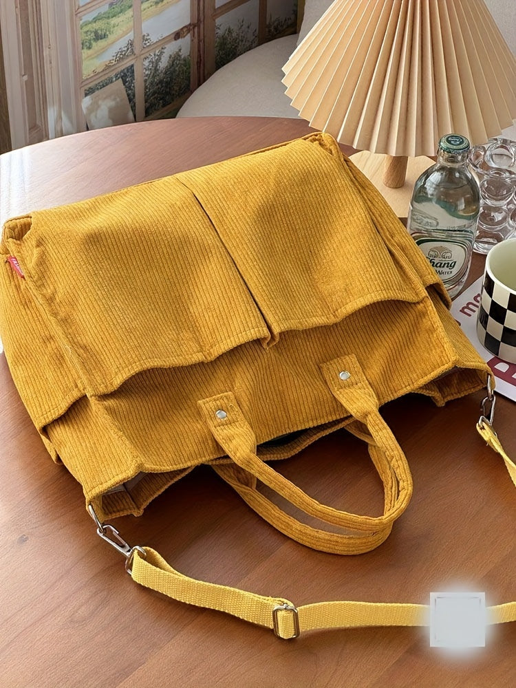 Corduroy Crossbody Tote Bag Stylish Commuter Shoulder Bag with Multiple Spacious Pockets Handbag For Women