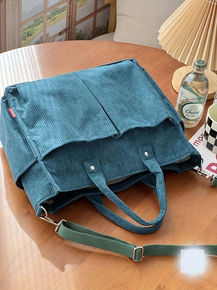 Corduroy Crossbody Tote Bag Stylish Commuter Shoulder Bag with Multiple Spacious Pockets Handbag For Women