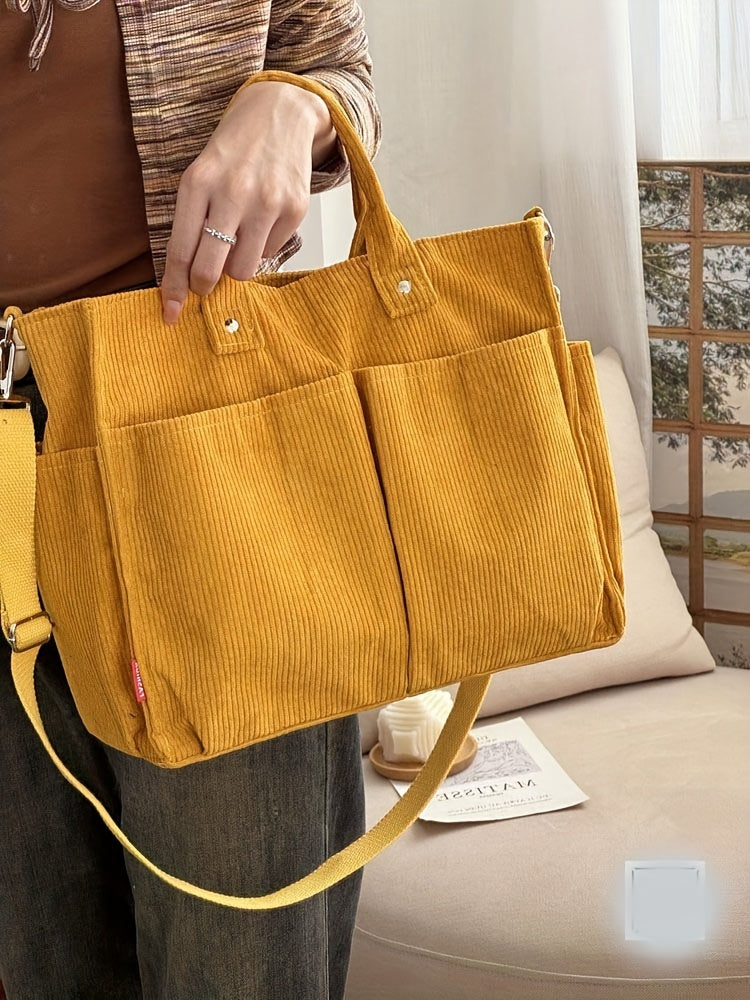 Corduroy Crossbody Tote Bag Stylish Commuter Shoulder Bag with Multiple Spacious Pockets Handbag For Women