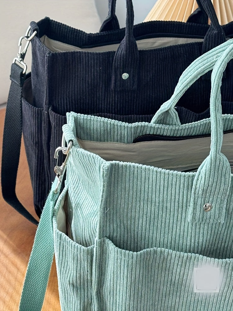 Corduroy Crossbody Tote Bag Stylish Commuter Shoulder Bag with Multiple Spacious Pockets Handbag For Women