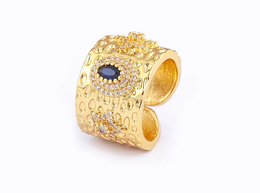 AIBEF Luxury Oval Star Jewelry Wide Rings Copper CZ Women Adjustable Opening Engagement Decoration Anniversary Party Unisex Gift