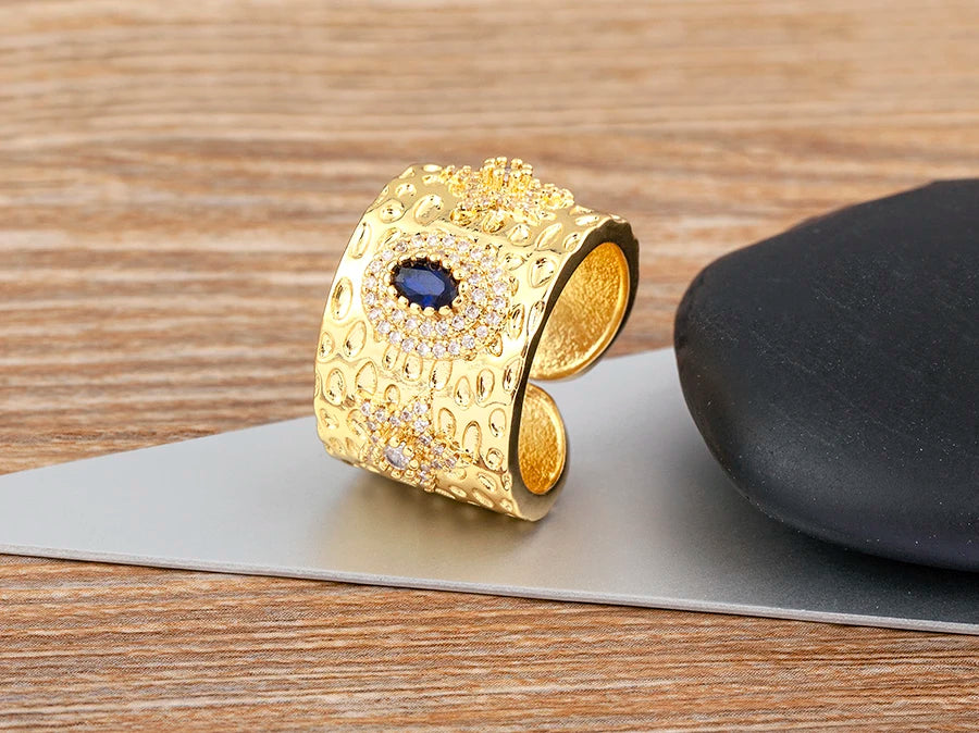 AIBEF Luxury Oval Star Jewelry Wide Rings Copper CZ Women Adjustable Opening Engagement Decoration Anniversary Party Unisex Gift