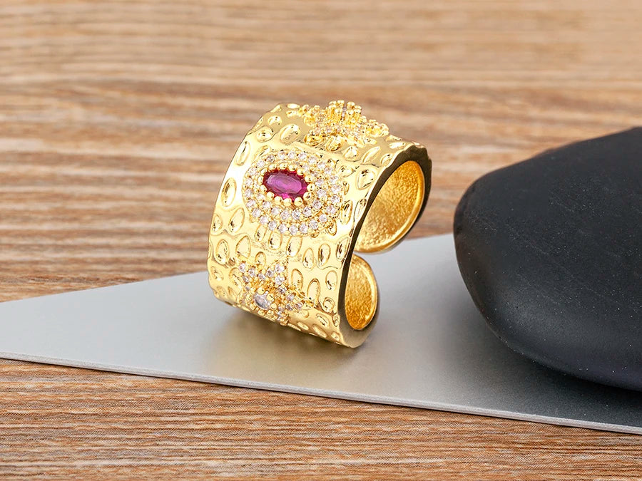 AIBEF Luxury Oval Star Jewelry Wide Rings Copper CZ Women Adjustable Opening Engagement Decoration Anniversary Party Unisex Gift