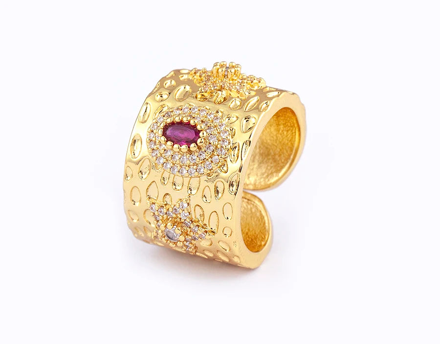 AIBEF Luxury Oval Star Jewelry Wide Rings Copper CZ Women Adjustable Opening Engagement Decoration Anniversary Party Unisex Gift