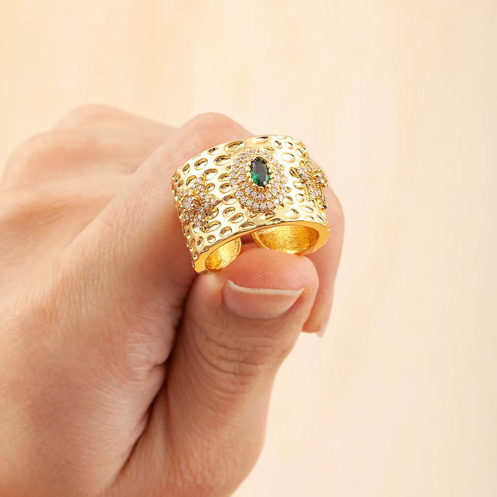 AIBEF Luxury Oval Star Jewelry Wide Rings Copper CZ Women Adjustable Opening Engagement Decoration Anniversary Party Unisex Gift