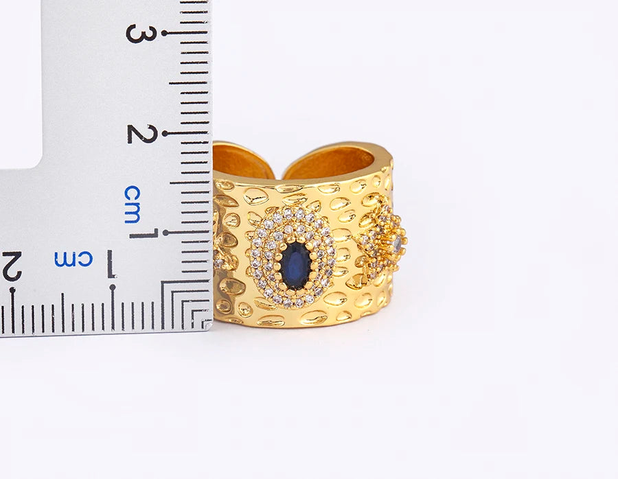 AIBEF Luxury Oval Star Jewelry Wide Rings Copper CZ Women Adjustable Opening Engagement Decoration Anniversary Party Unisex Gift