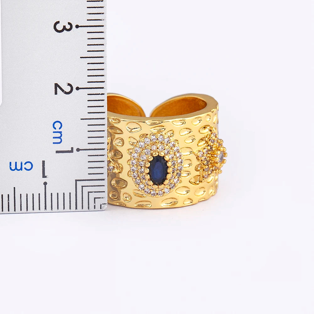 AIBEF Luxury Oval Star Jewelry Wide Rings Copper CZ Women Adjustable Opening Engagement Decoration Anniversary Party Unisex Gift
