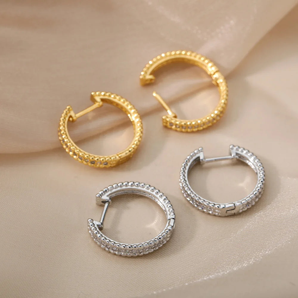 Zircon Round Stud Earrings For Women Crystal Rhinestone Stainless Steel Geometric Circle Earring Wedding Party Jewelry Gift Bff