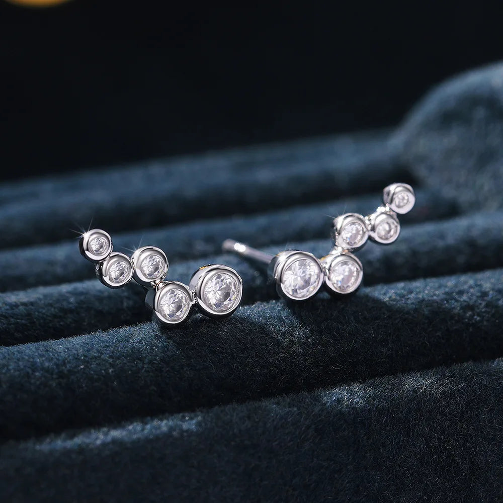 2021 Fashion Round Zircon Stud Earrings For Women 925 Silver Needle Crystal Wedding Earrings Bridal Jewelry Gift Brinco
