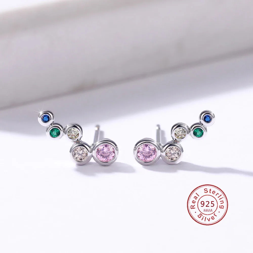2021 Fashion Round Zircon Stud Earrings For Women 925 Silver Needle Crystal Wedding Earrings Bridal Jewelry Gift Brinco