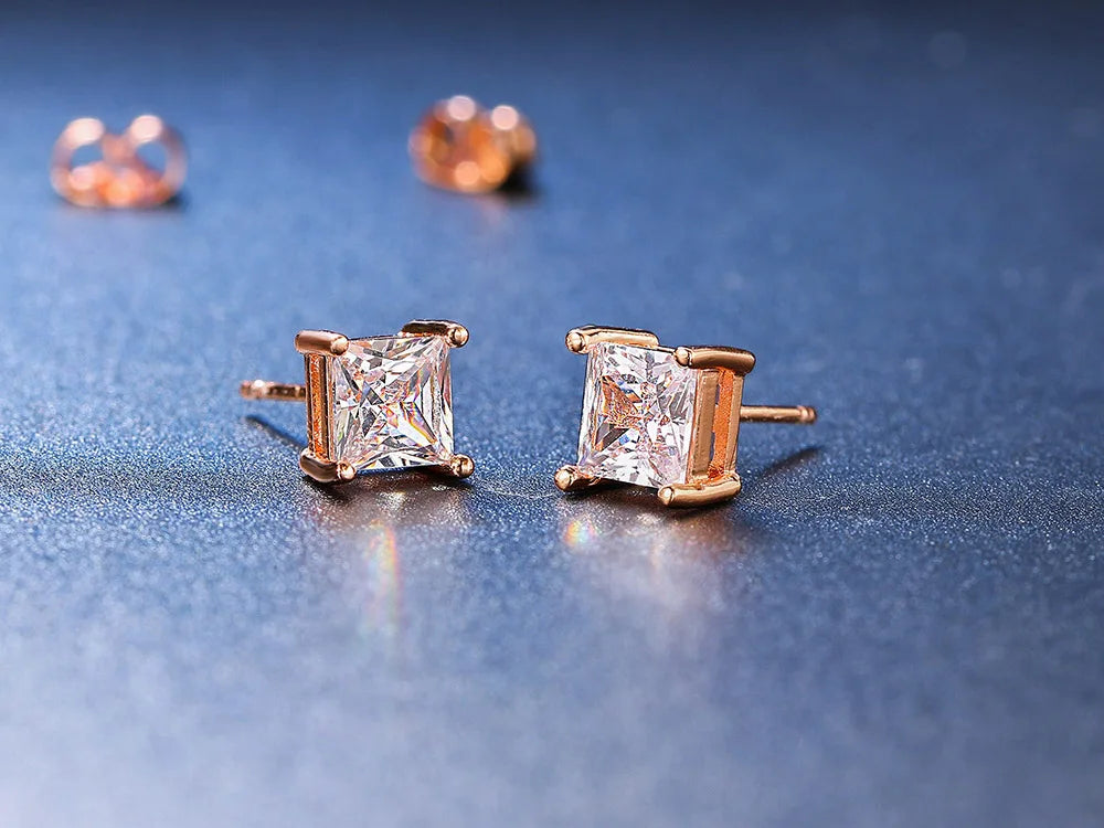 Earrings For Women Squares Clear Zircon Stud Earring for Female Male Various Size Crystals Ear Accessories Earing Jewellry E323