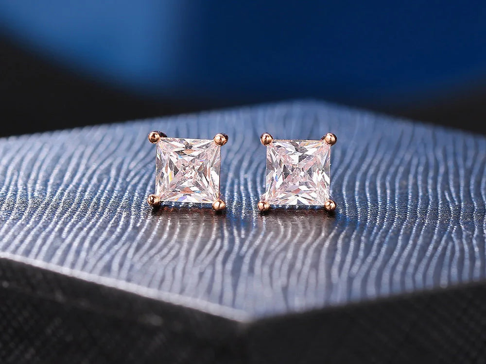 Earrings For Women Squares Clear Zircon Stud Earring for Female Male Various Size Crystals Ear Accessories Earing Jewellry E323