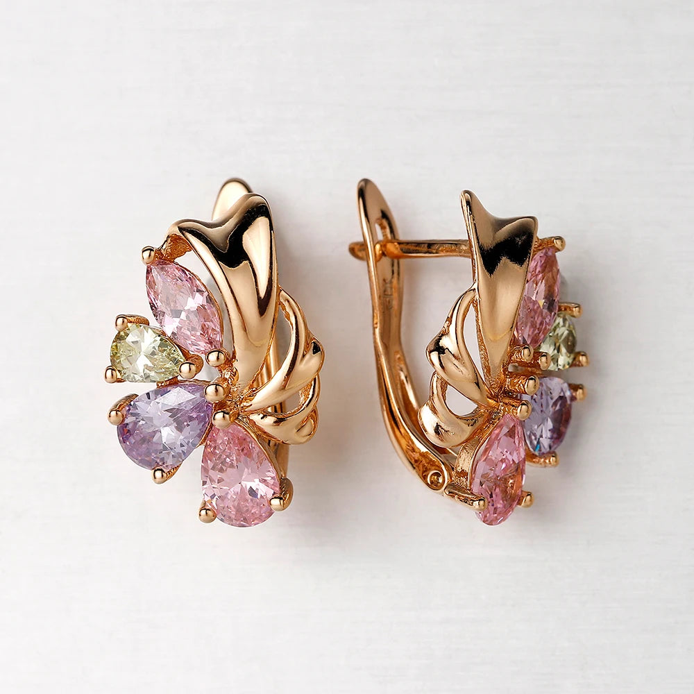 Crystal Stud Earrings Zircon Flower Exquisite Women Girls Jewelry Earrings for Wedding Birthday Gifts