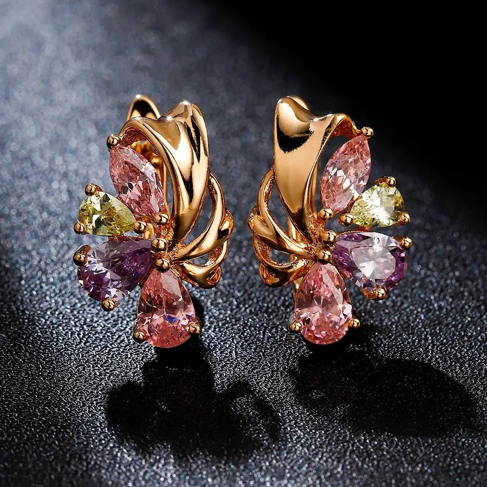 Crystal Stud Earrings Zircon Flower Exquisite Women Girls Jewelry Earrings for Wedding Birthday Gifts