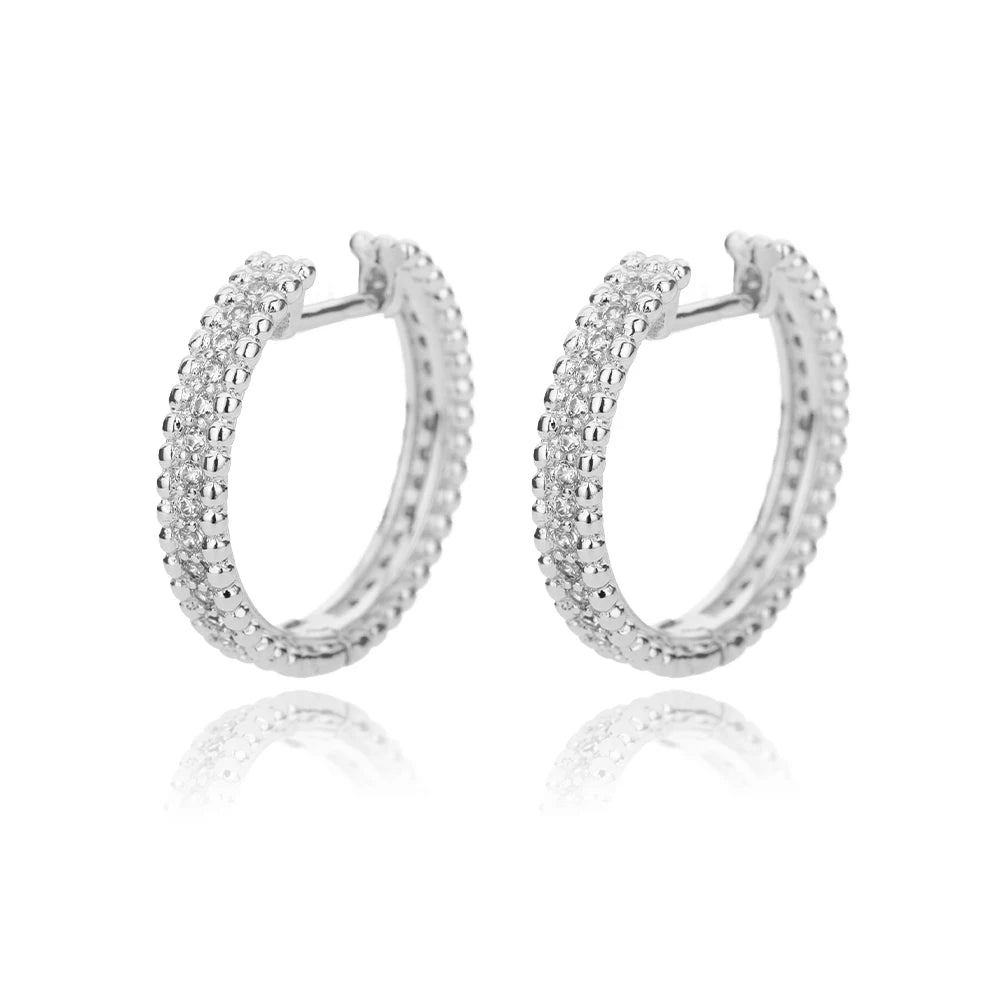 Zircon Round Stud Earrings For Women Crystal Rhinestone Stainless Steel Geometric Circle Earring Wedding Party Jewelry Gift Bff