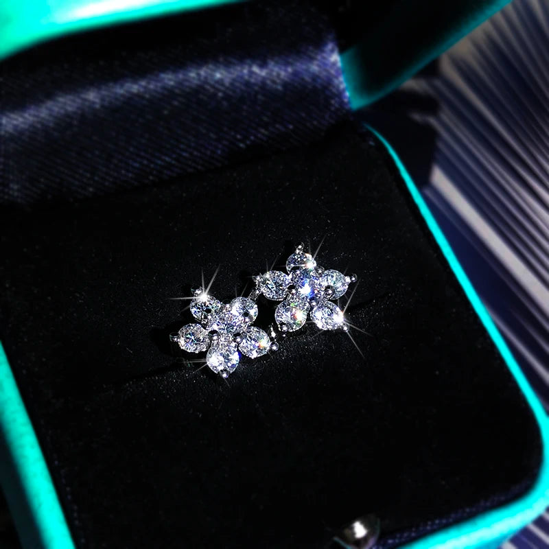 925 Sterling Silver Stud Earrings Fashion Full Diamond Plum Blossom Earrings Personality Earrings Zirconium Diamond Jewelry