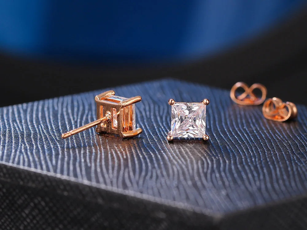 Earrings For Women Squares Clear Zircon Stud Earring for Female Male Various Size Crystals Ear Accessories Earing Jewellry E323