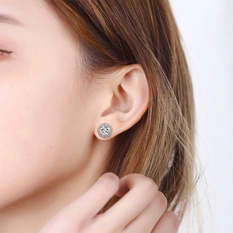 New Fashion Exquisite AAA Zircon 10MM Round Stud Earrings 925 Sterling Silver Wedding Crystal Ear Stud For Women Jewelry Gift