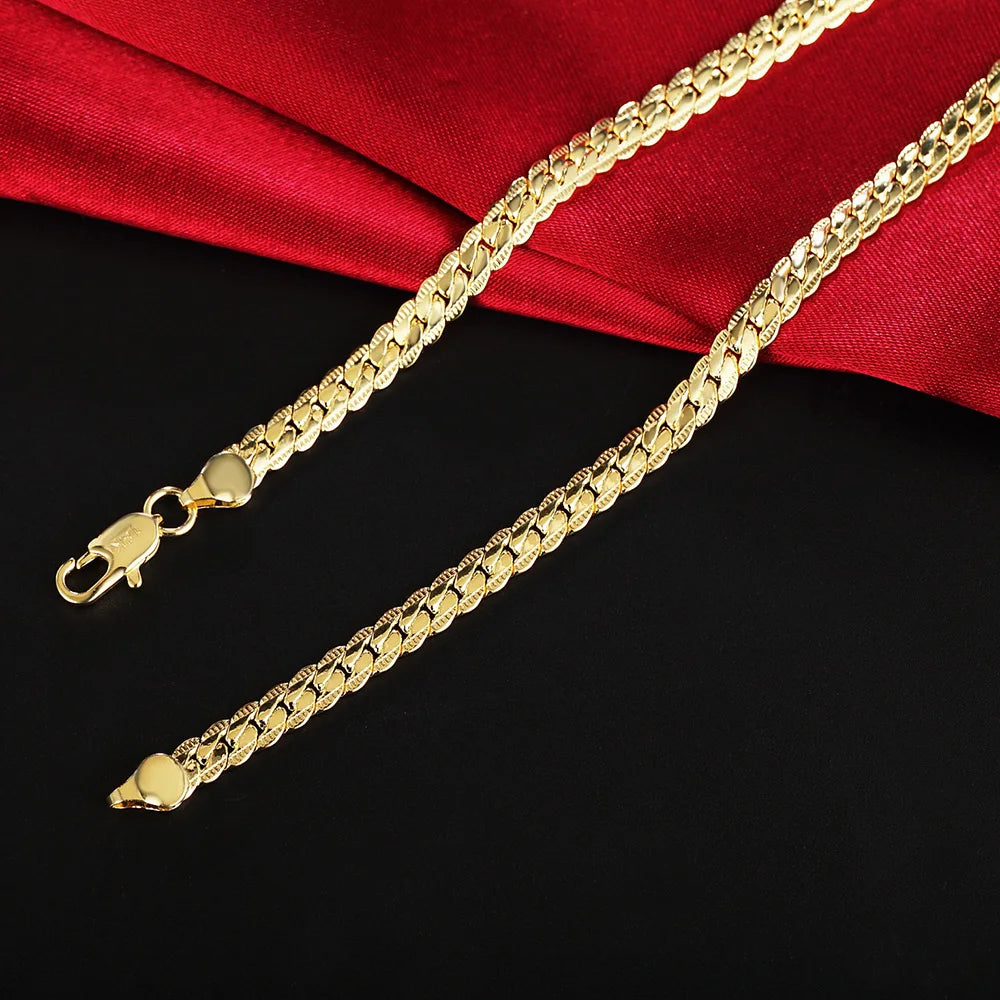 925 sterling silver 18K gold 6MM chain bracelets neckalce for women men fashion Party wedding  jewelry sets gifts