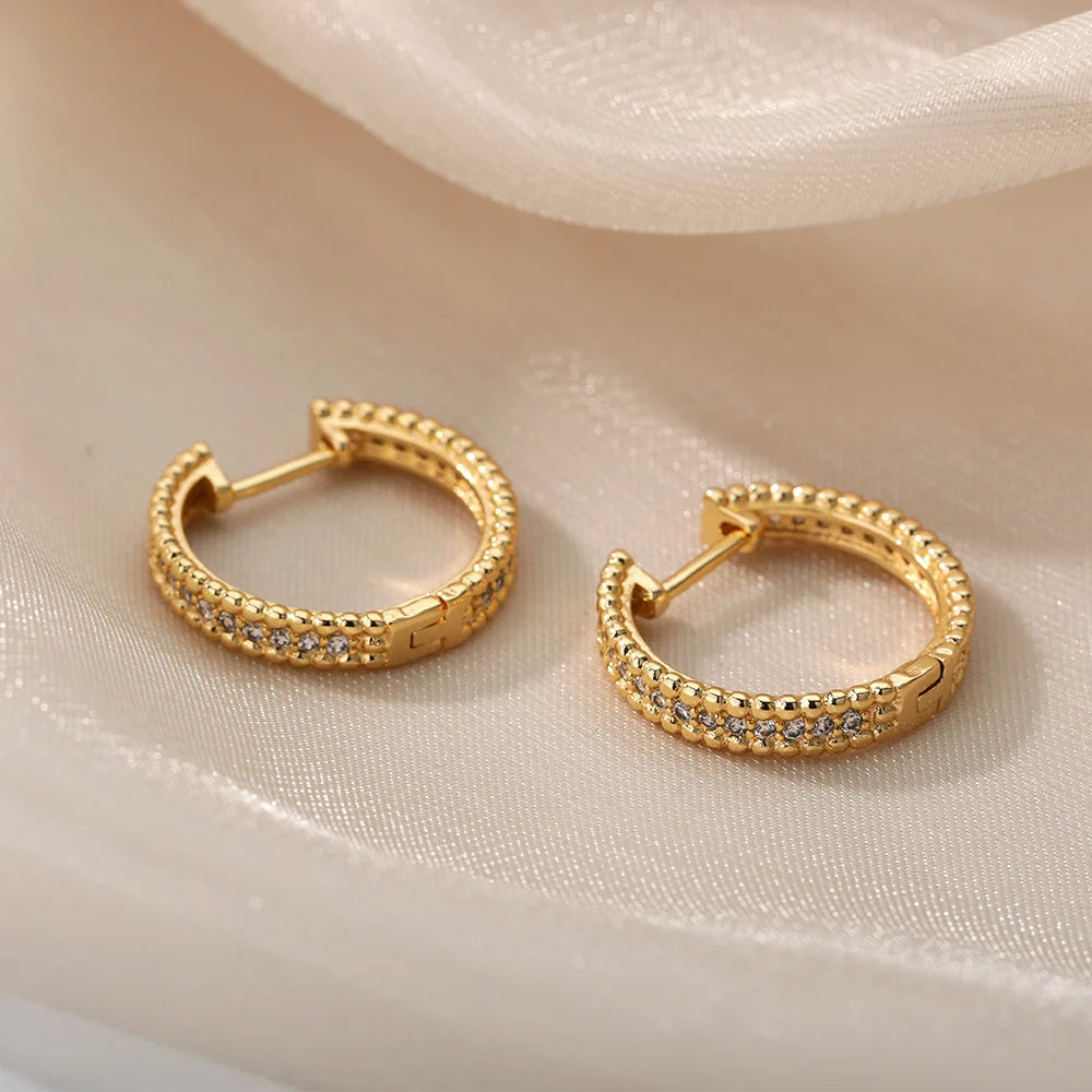 Zircon Round Stud Earrings For Women Crystal Rhinestone Stainless Steel Geometric Circle Earring Wedding Party Jewelry Gift Bff