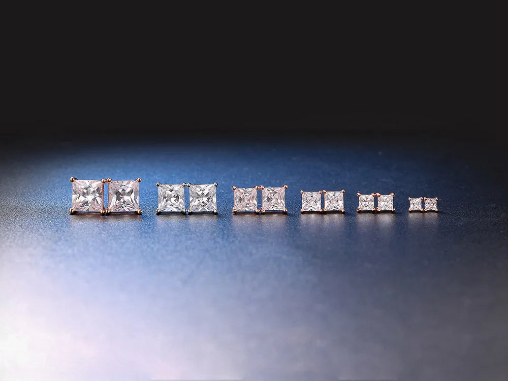 Earrings For Women Squares Clear Zircon Stud Earring for Female Male Various Size Crystals Ear Accessories Earing Jewellry E323