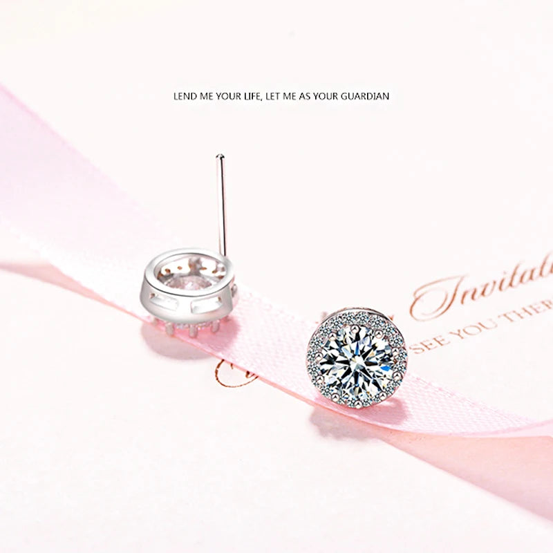 New Fashion Exquisite AAA Zircon 10MM Round Stud Earrings 925 Sterling Silver Wedding Crystal Ear Stud For Women Jewelry Gift