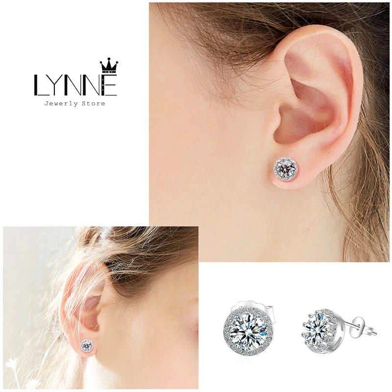 New Fashion Exquisite AAA Zircon 10MM Round Stud Earrings 925 Sterling Silver Wedding Crystal Ear Stud For Women Jewelry Gift