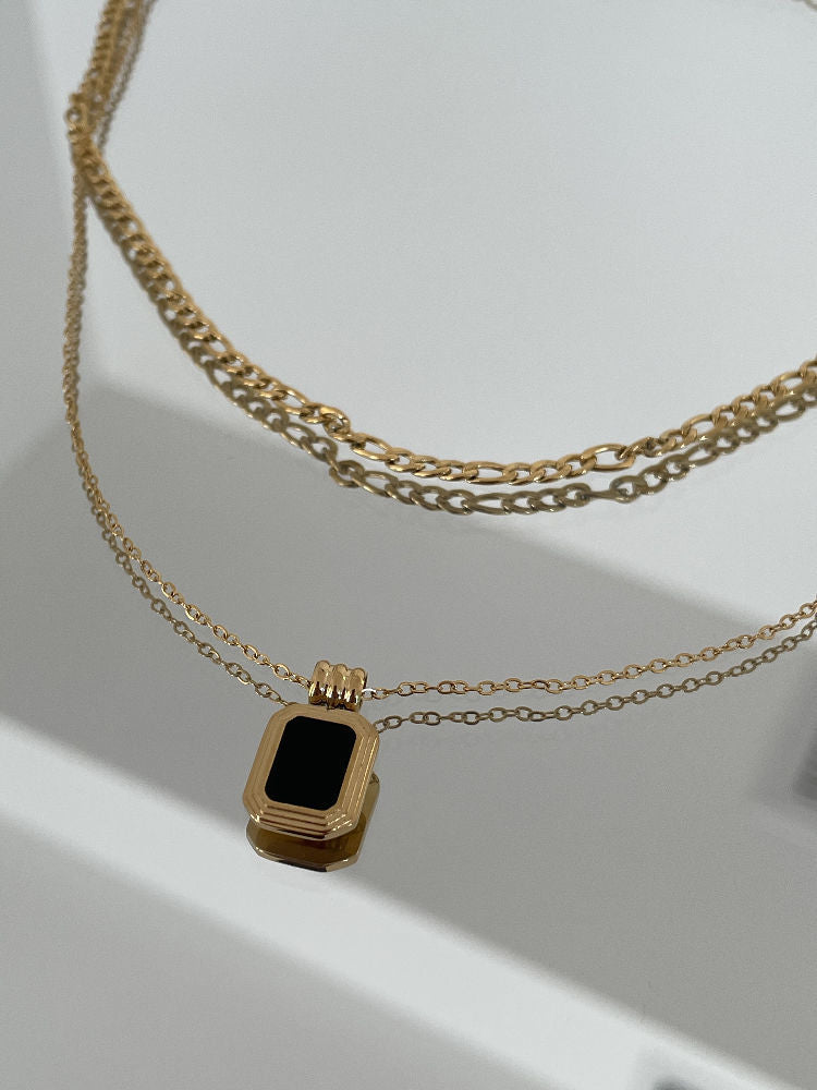 Double Layer Stainless Steel Crystal Rhinestone Square Pendant Necklace for Women Simplicity Snake Bone Chain Fine Jewelry Gift
