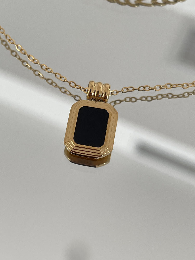 Double Layer Stainless Steel Crystal Rhinestone Square Pendant Necklace for Women Simplicity Snake Bone Chain Fine Jewelry Gift