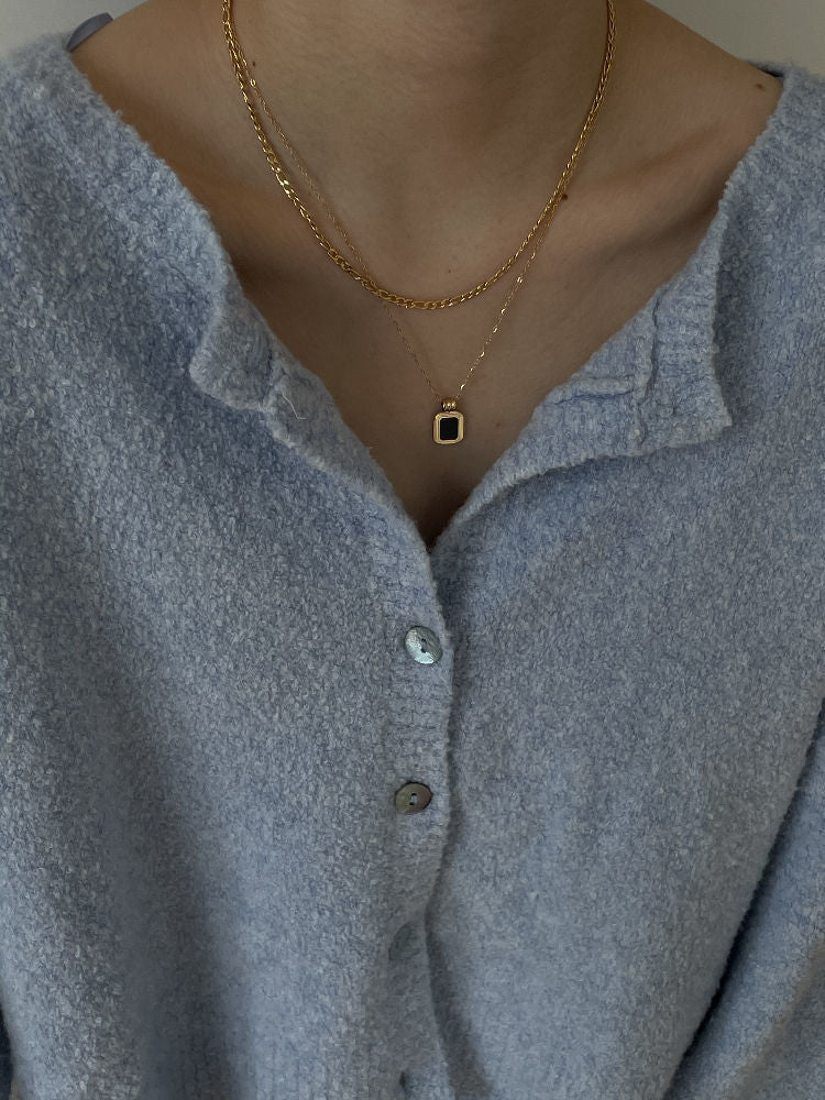 Double Layer Stainless Steel Crystal Rhinestone Square Pendant Necklace for Women Simplicity Snake Bone Chain Fine Jewelry Gift