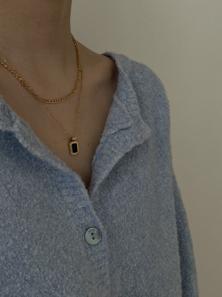 Double Layer Stainless Steel Crystal Rhinestone Square Pendant Necklace for Women Simplicity Snake Bone Chain Fine Jewelry Gift