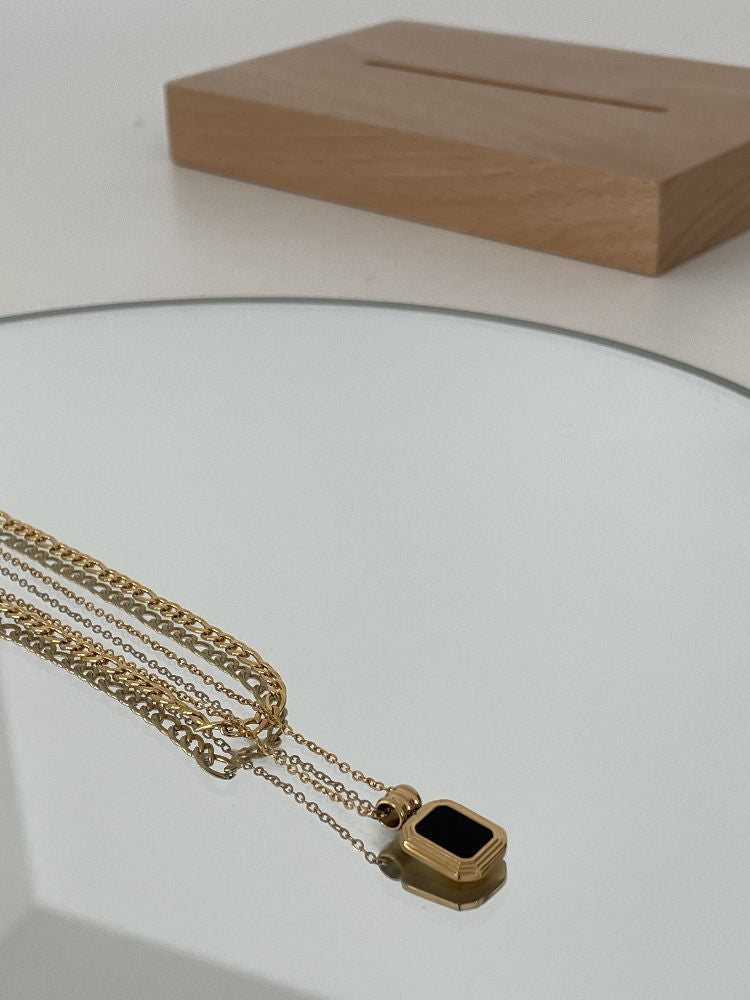 Double Layer Stainless Steel Crystal Rhinestone Square Pendant Necklace for Women Simplicity Snake Bone Chain Fine Jewelry Gift