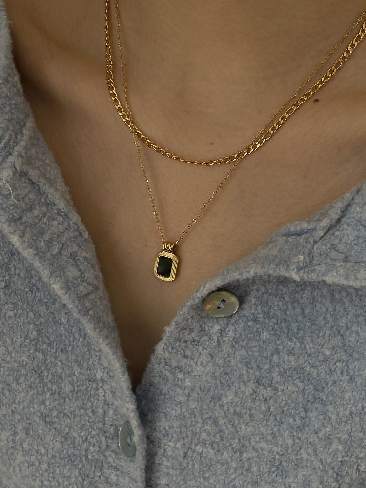 Double Layer Stainless Steel Crystal Rhinestone Square Pendant Necklace for Women Simplicity Snake Bone Chain Fine Jewelry Gift