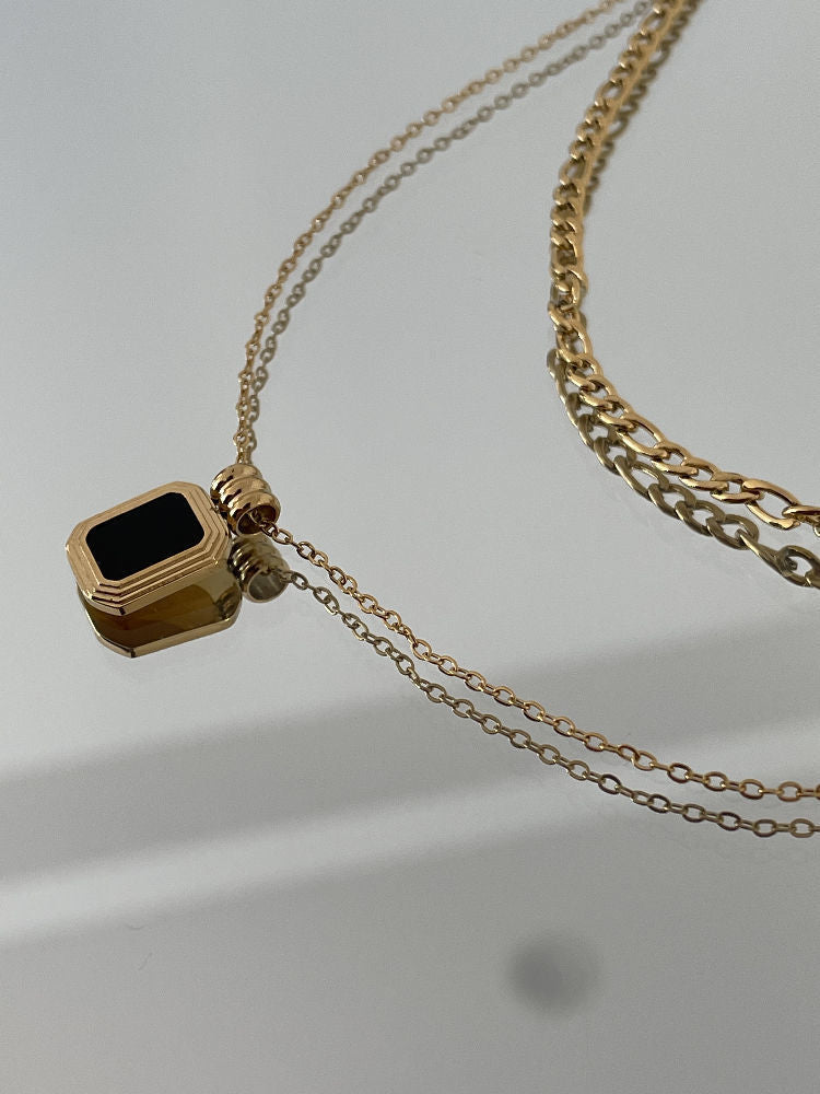 Double Layer Stainless Steel Crystal Rhinestone Square Pendant Necklace for Women Simplicity Snake Bone Chain Fine Jewelry Gift