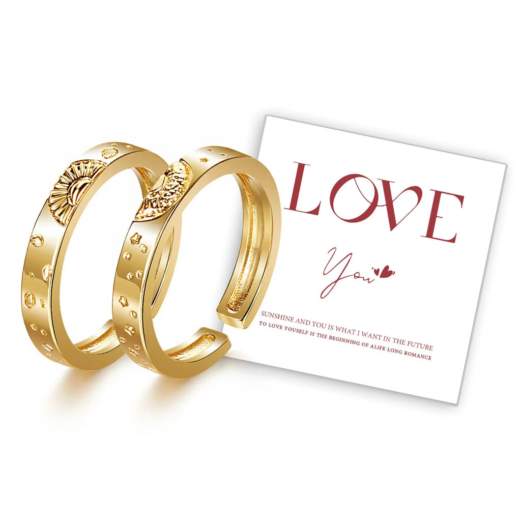 Adjustable Sun and Moon Couple Promise Ring, Boyfriend Girlfriend Matching Band, Price for Pair