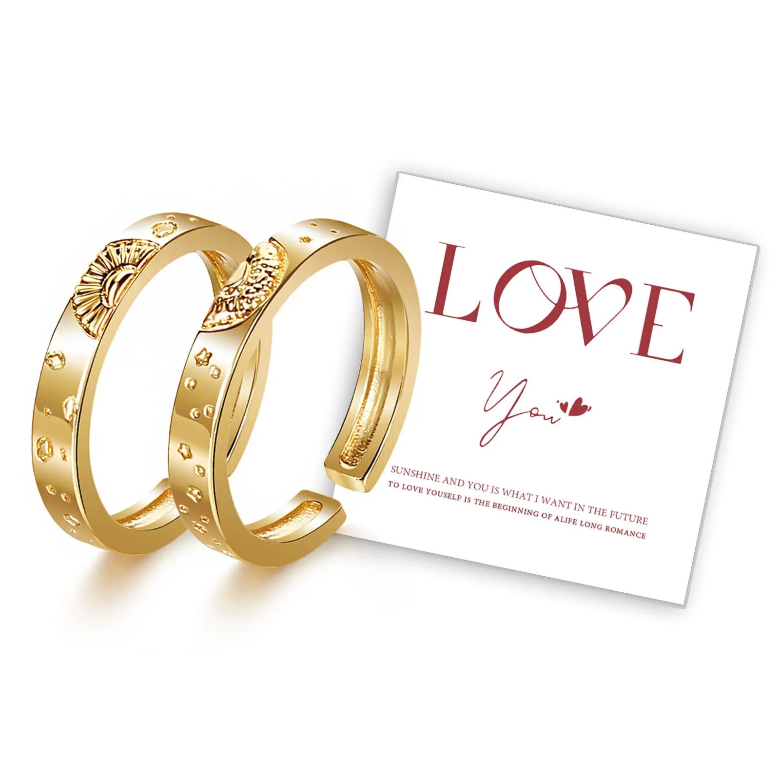 Adjustable Sun and Moon Couple Promise Ring, Boyfriend Girlfriend Matching Band, Price for Pair