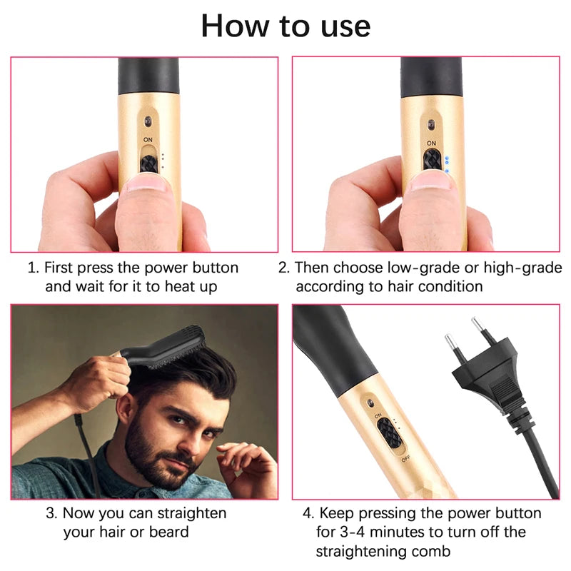 Professional Hair Straightener Multifunctional Quick Heated Men Beard Care Brush Hair Curler Brush Comb Hair Styler Tools