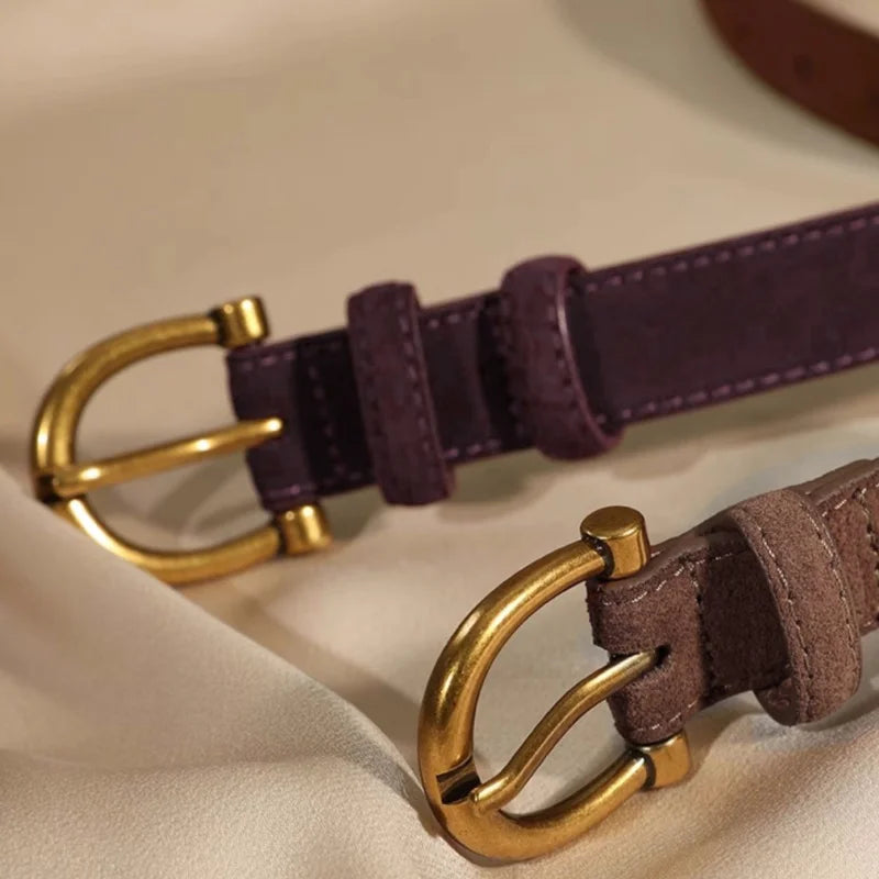 Luxury suede belt for women Stylish Leather belt Gold pin buckle Cow Leather Branded belt Clothing accessories women belt