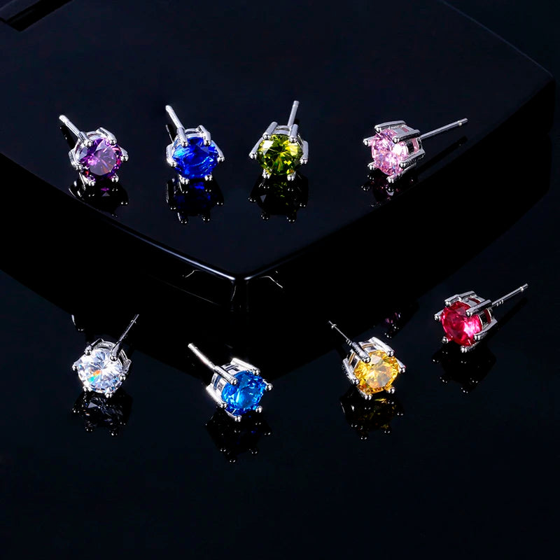 Blue Zircon Stud Earrings for Women, 6mm Round 925 Sterling Silver Solitaire, Hypoallergenic Wedding Dainty Birthday Gift FCGJHW