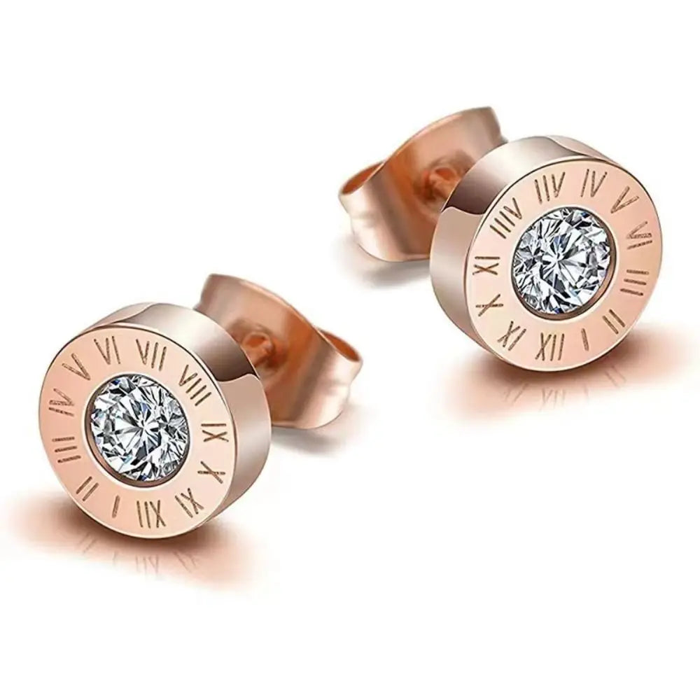 Zircon Roman Numerals Stud Earrings Jewelry Punk  Stud Earrings For Men Hiphop Stainless Steel Ear Accessories Jewelry Gift