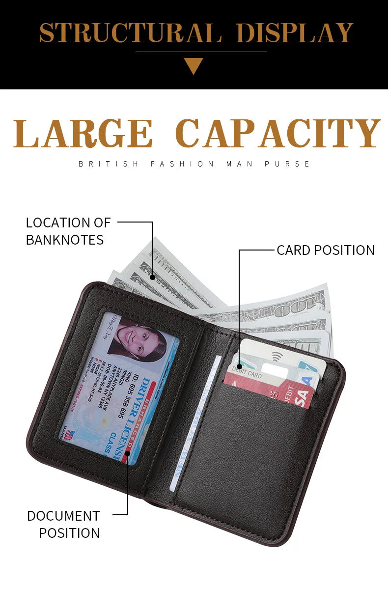 Minimalist PU Leather Retro Men's Wallet Black Coffee Ultra Thin Multiple Pockets Soft Two-Fold ID Card Holder Credit Card 2026