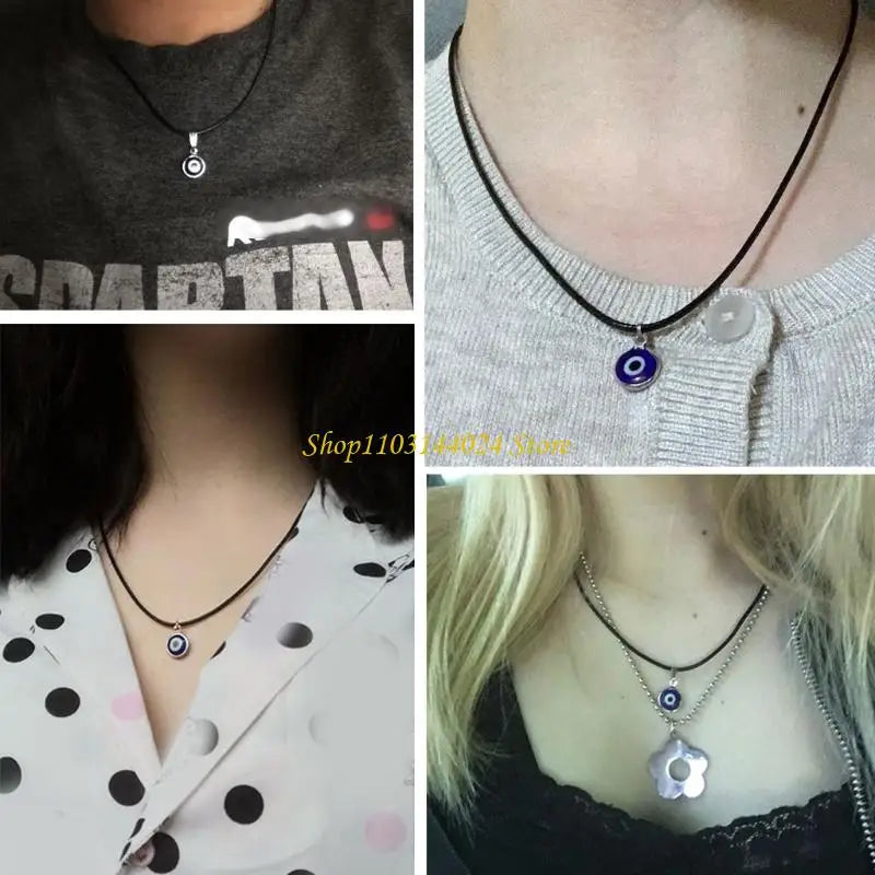 N5KE Blue for Evil Eye Pendant Necklace New Fashionable Women's Good Luck Chain Neckl