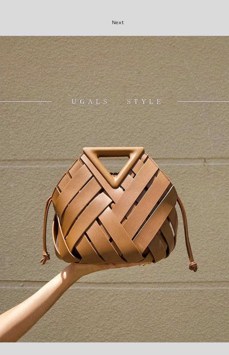 High Quality Women Handbag Textured Woven Handmade Bucket Bag Luxury Clutch Purse Large Capacity Female Shoulder Messenger Bag