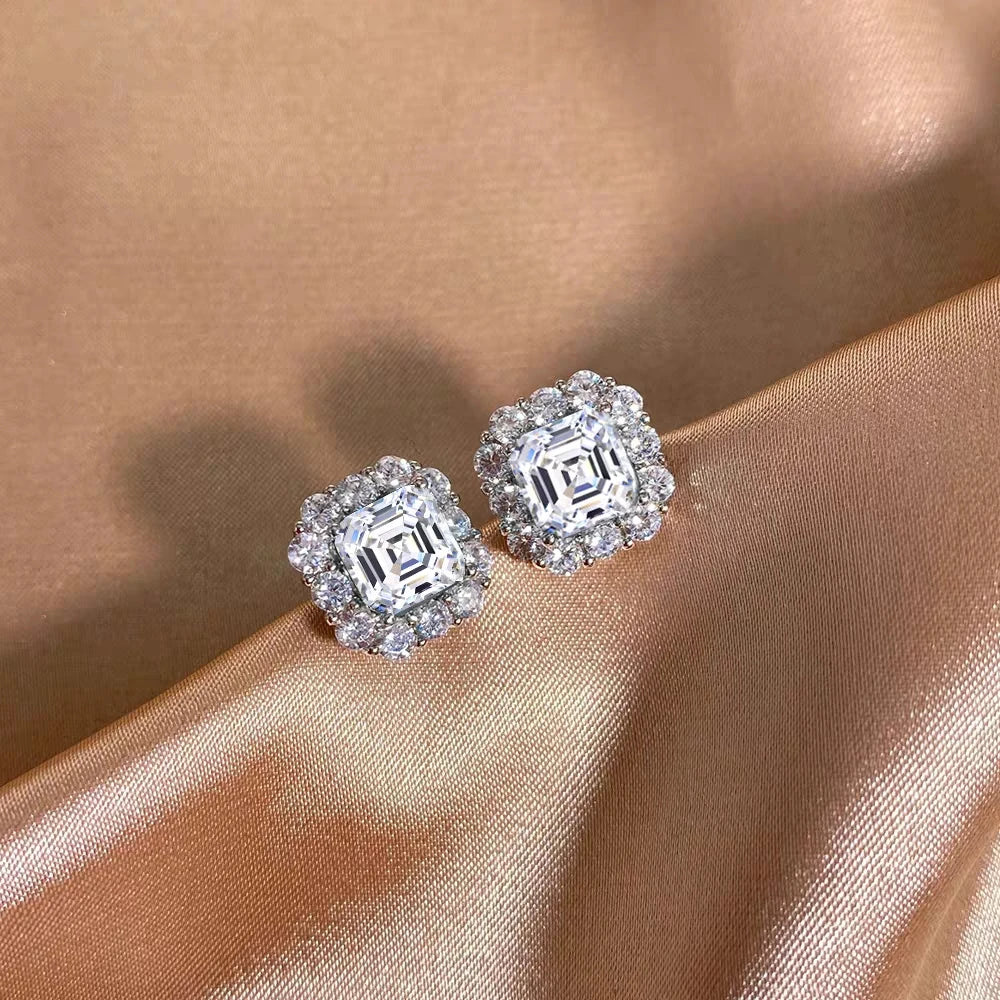 925 Sterling Silver Yellow/Pink/Clear Zircon Stud Earrings For Women High Quality Luxury Bridal Wedding Silver 925 Jewelry