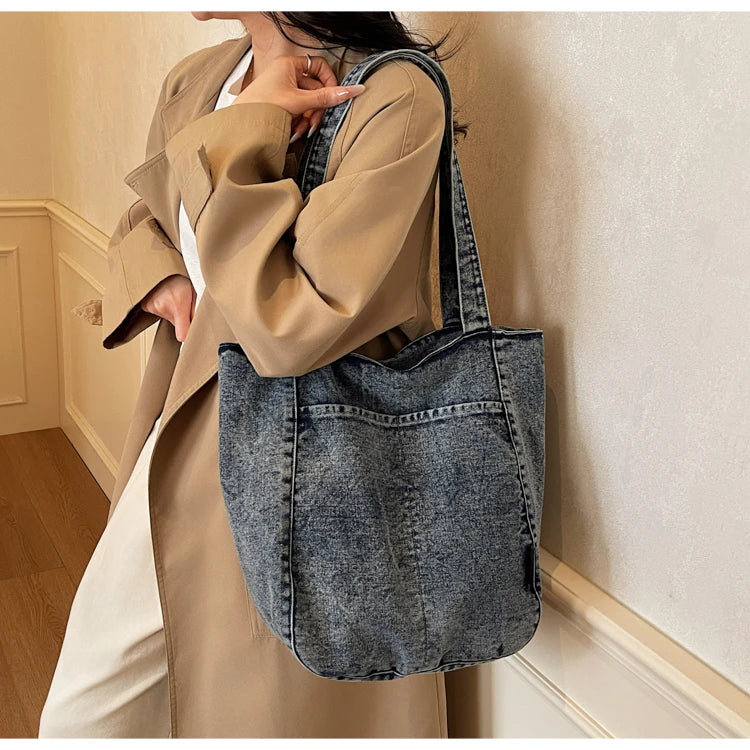 Casual Denim Shoulder Bag for Women Minimalist Daily Commute Crossbody Bag with Interior Zipper Pocket  Simple & Cool Design