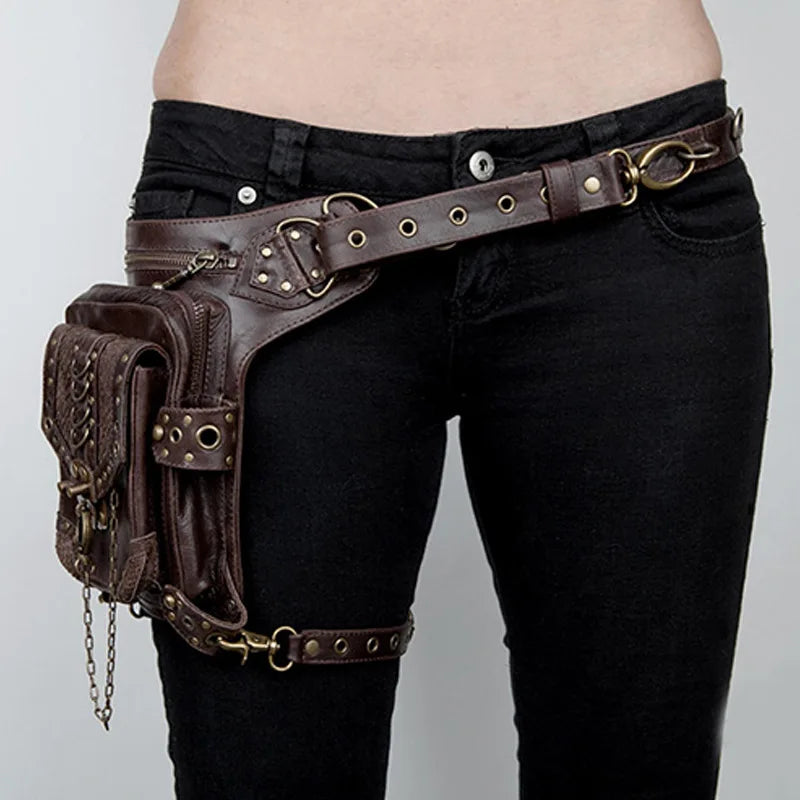 Steampunk Gothic Crossbody Bag Unisex Mini Waist Purse Medieval Rivet Multi-Purpose Travel Shoulder Bag Brown Multi-Way Backpack