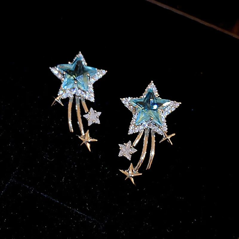 Star Zircon Earrings for Women Creative Delicate Ear Hook Temperament Luxury Fashion High Sense Sparkle Unique Jewelry