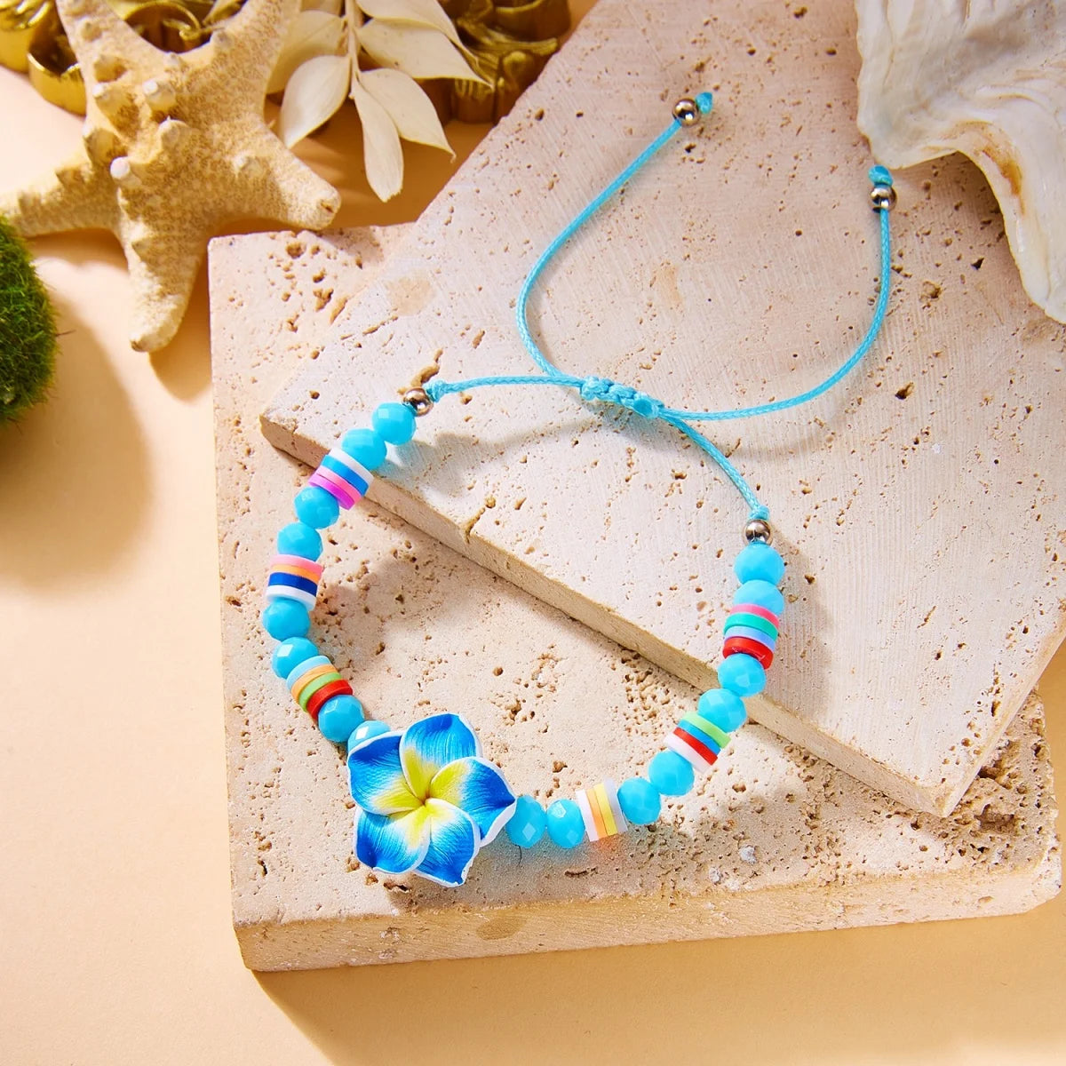 Crystal Beads Soft Polymer Clay Flower Bracelets For Women Men Bohemian Resin Floral Handmade Woven Bangles Summer Party Jewelry