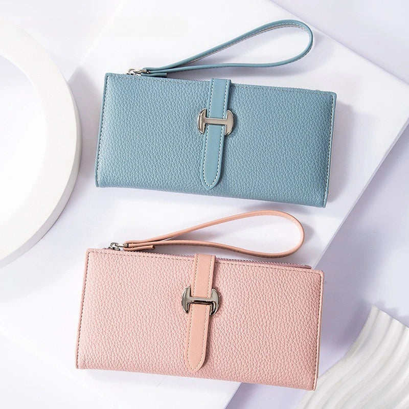 Luxury Designer Women's Wallet PU Leather Long Purse for Women Card Holder Handbag with Zip Pocket Simple Clutch Bag