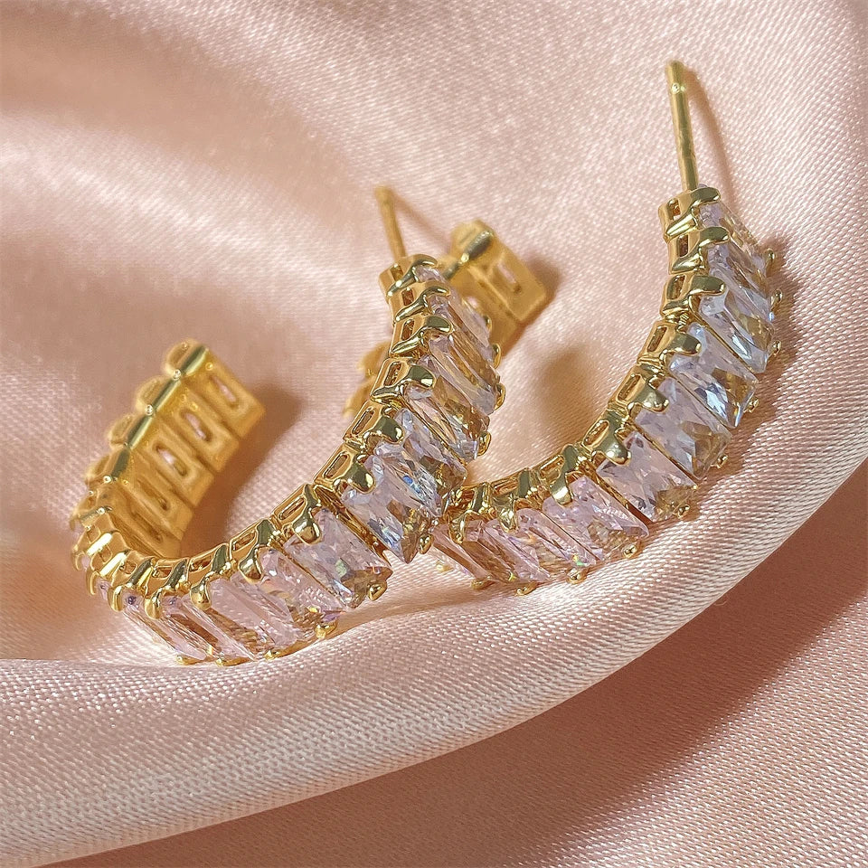 Fashion Geometric Rectangle Zircon Stud Earrings Set For Women Couple Holiday Gift Elegant Party Jewelry For Everyday Wear